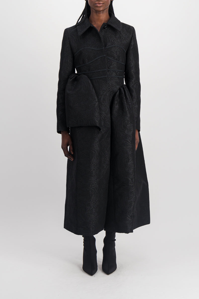 Cecilie Bahnsen - Fitted black coat with asymmetric side panels