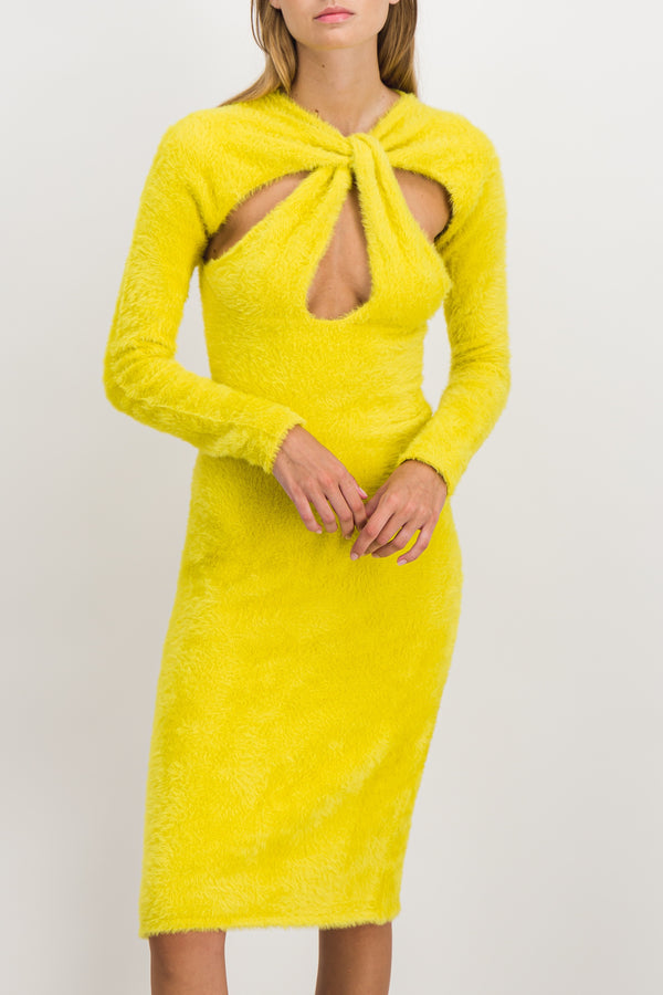 Jil Sander Yellow Square Neck Midi Dress