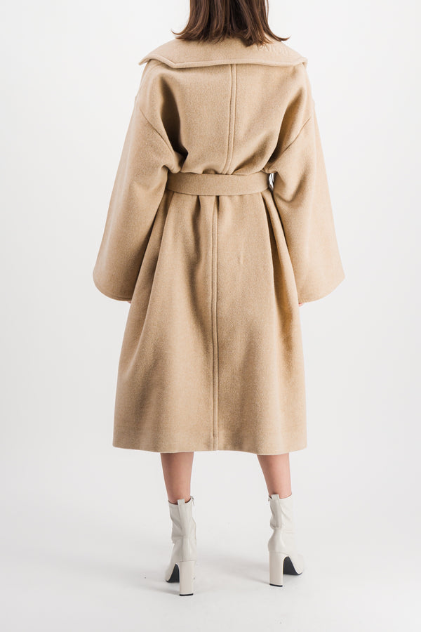 Beige oversized double sided wool maxi coat